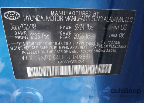 2018 Hyundai Elantra Sel из США, поврежденный, VIN 5NPD84LF5JH308531